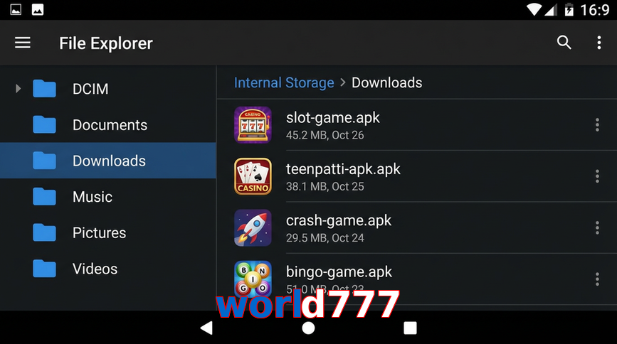 Main screen of World777 gameapk page for PK players